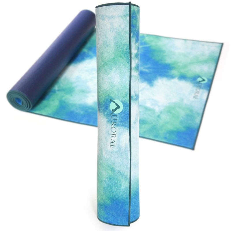 AURORAE Synergy 2in1 Hot Yoga Mat with integrated Non Slip Microfiber Towel. No Slipping No Bunching/Odor Patent Protected, Machine Washable. TAHITI TIDE - Image 4